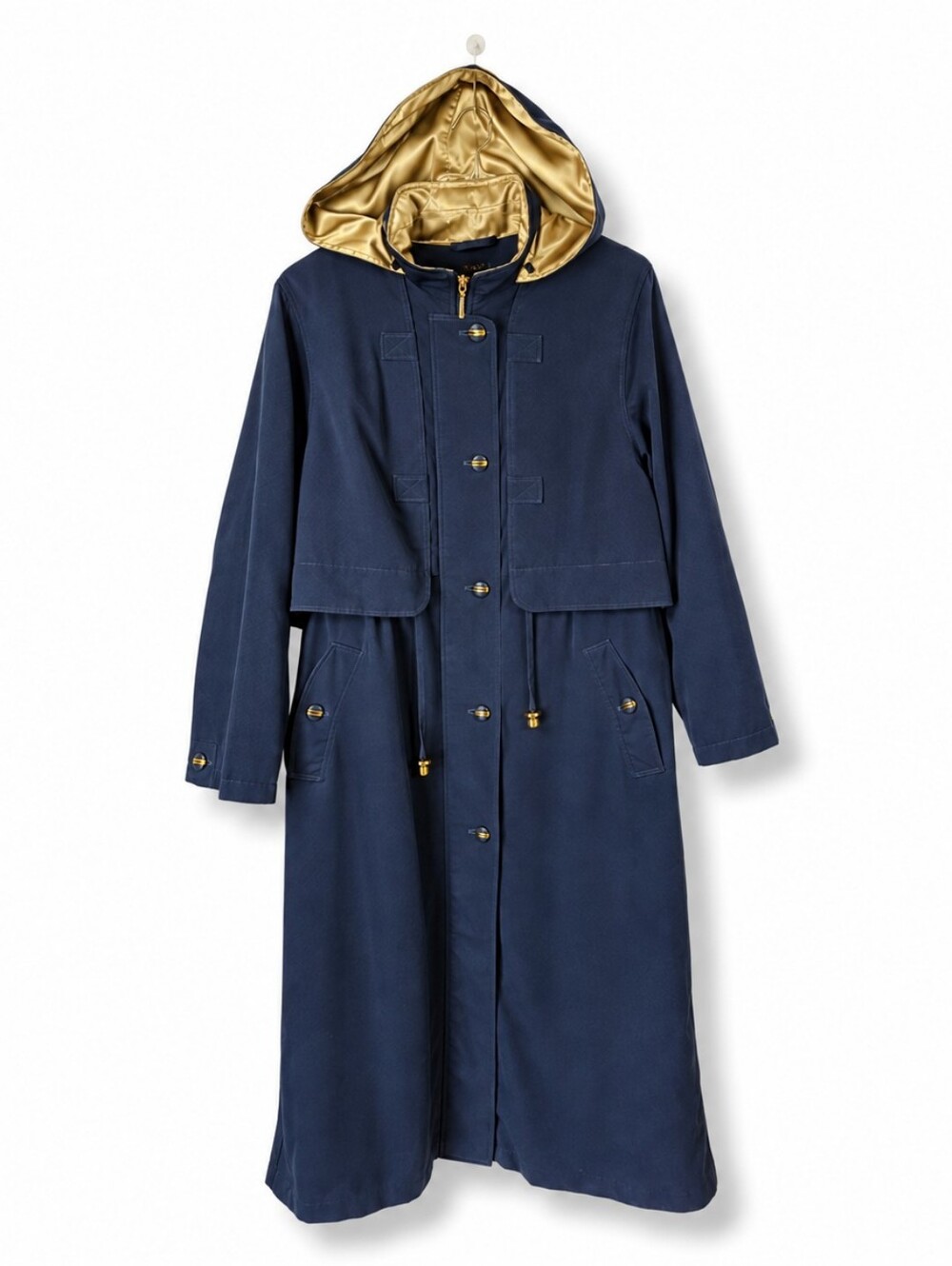 VTG 90s FSL Collection Women's Navy Hooded Long Overcoat Size 14 Outdoor